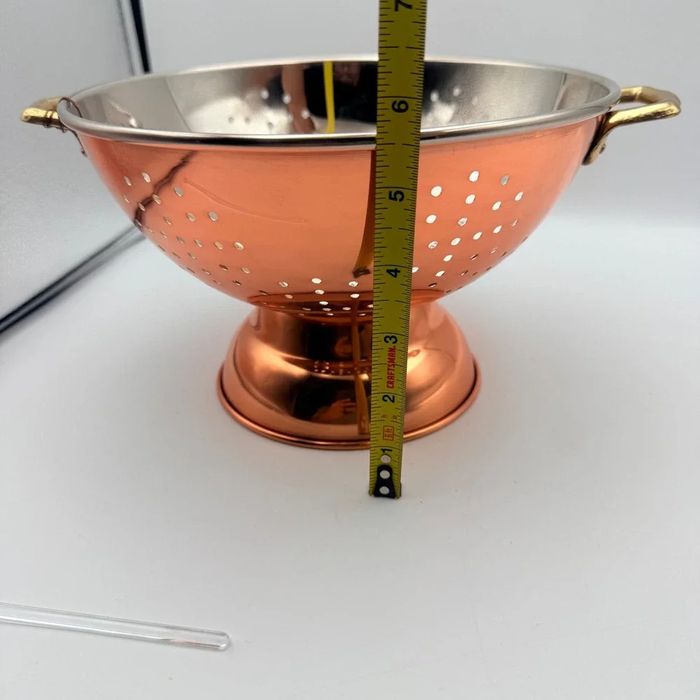 Old Dutch International Copper Brass Colander Handcrafted Pedestal Strainer 9in